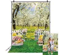 Spring Backdrop White Flowers Forest Tree Spring Garden Natural Scenery Easter Photography Background Kids Baby Shower Wedding Birthday Party Decorations Banner Photo Props (8x10FT)