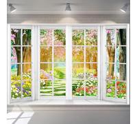 Spring Backdrop Window Scenery Backdrops, Colorful Floral Tree Photography Background Countryside Garden Backgrounds, Nature Landscape Wall Decor Party Family Photo Studio Props (7x5ft)