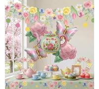 Spring Balloons Baby in Bloom Baby Shower Decorations with Banner teapot huge flower mylar balloons for tea party Boho Wedding Birthday Mother's Day Baptism Holy Supplies OH BABY Decorations