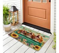 Spring Basset Hound Dog Front Black Door Mat Outside Inside Entrance 29 * 17, Funny Puppy Truck Sunflower Outdoor Indoor Washable Doormat, Small Pet Classroom Patio Garage Shoes Off Doormat
