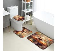 Spring Bathroom Mat Sets 3 Piece, Cute Mushroom Floral Absorbent Non Slip Toilet Rugs U Shaped Washable, Fanciful Garden Quick Dry Flannel Bathroom Rug Set