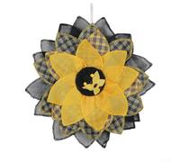 Spring Bee and Sunflower Wreath Black Yellow Mesh Door Hanging Decor