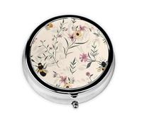 Spring Bee Small Pill Box 3 Compartment Portable Pill Box for Purse Pocket Vintage Flower Mini Medicine Organiser for Daily Vitamin Fish Oil Storage