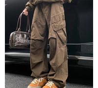 Spring Big Pocket Men's Cargo Pants Japanese Y2k Harajuku Loose Straight Wide Leg Trousers Baggy Pants Man Hip Hop Sweatpants M D354 Beige