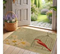 Spring Bird Caged Doormat, Red Feathery Entrance Mat for Indoor & Outdoor Decor, Rubber Waterproof Non-Slip Dust Absorbent Door Mat, Easy Clean 29x17 Inch