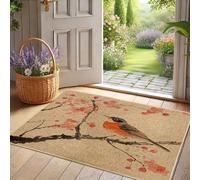 Spring Bird Door Mat, Orange Robin and Peach Blossom Doormat for Indoor & Outdoor Entryway, Rustic Nature Design, Waterproof Non-Slip Dirt Trap Welcome Mat, Easy Clean 29x17 Inch