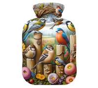 Spring Bird Flower Hot Water Bottle with Soft Velvet Cover Hot Water Bag for Pain Relief