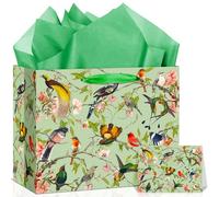 Spring Bird Gift Bag with Card & Wrapping Papers Summer Vintage Floral Wild Flower Bird Decorative Gift Bag for Hummingbird's Day Birthday Party Baby Shower Guest Present