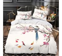 Spring Birds Comforter Cover 3D Design Printed Luxury 3 Piece Bedding Set Zipper Chinese Ink Painting Duvet Cover Super Soft Machine Washable for Kids Teens Adults Women Youth Single（135x200cm）