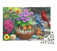 Spring Birds Garden Colourful Birds Nest with Chicks 1000 Pieces Jigsaw Puzzles for Adults Fun Activity for Rainy Days 52x38cm/1000pcs