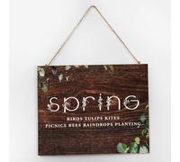 Spring Birds Tulips Kites Picnics Bees Raindrops Planting Wood Wall Sign Inspirational Word Sayings Wood Sign 10x12 Inspirational Heart Warming Quote Shelf Décor Rustic Wooden Signs for Room Entryway
