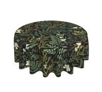 Spring Black Sage Green Botanical Round Tablecloth 60 Inch Vintage Plant Fern Leaf Floral Table Cloth Boho Herb Plant Tablecloths Circle Table Cover for Kitchen Dining Party Picnic Camping Patio