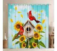 Spring Blackout Curtains 66 x 72 Inch 2 Panel - Cartoon Cute Cardinal Rustic Window Curtains for Bedroom - Farmhouse Bohemian Sunflower Window Treatments Drapes Rural Flowers Animals Boho Decor