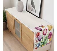 Spring Blooming Flower Table Runner 13x108 inch Butterfly Tulip Cotton Linen Dining Table Runner Ideal for Dresser Kitchen Coffee Tables - Machine Washable