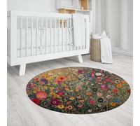 Spring Blooming Garden Round Rugs 160cm Vintage Wildflower Painted Art Bedroom Carpet soft Fluffy Washable Circle Area Rug for Study Laundry
