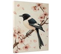 Spring Blossom Bird Canvas Art, Black White Magpie Bird Wall Decor, Nature Aesthetic Home Decor For Living Room, Bedroom, Office, Unframed 12x16 Inch