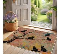 Spring Blossom Cat Doormat, Black Cats on Cherry Flower Tree Indoor & Outdoor Welcome Mat, Non-Slip Waterproof Front Door Mat, Easy to Clean 29x17 Inch