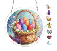 Spring Blossom Easter Basket 7.8x7.8Inch Round Acrylic Hanging Puzzle | Creative Home Accent with Visual Appeal