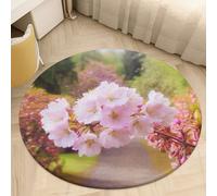 Spring Blossom Flower Area Rug Washable Circle Carpet Non-Slip Round Floor Rug Small Low Pile Waterproof Print Door Mat Pad Decor for Bedroom Living Room Bathroom Kitchen 80 * 80cm