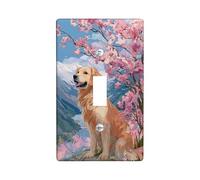 Spring Blossom Light Switch Cover Plates/Outlet Covers, Peach Cherries Flowers with Golden Retriever, Thermoplastic Wall Plates, Standard Size Single Toggle