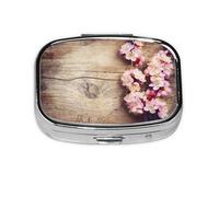 Spring Blossom On Wood Romantic Natural Print Pill Box 2 Compartment Medicine Pill Case,Portable for Pocket Or Purse Pill Box Decorative Metal Medicine Organizer