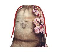 Spring Blossom On Wood Romantic Natural Print Ultra Soft Plush Drawstring Gift Bag, Xmas Party Candy Treat Favors, Christmas Holiday Sacks, Wedding Jewelry Pouches