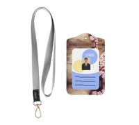 Spring Blossom On Wooden Table Print Id Badge Holder with Lanyard Wallet, Pu Leather Id Badge Card Holder with 1 Clear Id Window and Neck Lanyard(2pcs)