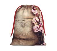Spring Blossom On Wooden Table Print Ultra Soft Plush Drawstring Gift Bag, Xmas Party Candy Treat Favors, Christmas Holiday Sacks, Wedding Jewelry Pouches