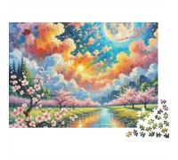Spring Blossom River Jigsaw Puzzle 1000 Piece Jigsaw Puzzle for Adults Colourful Sky Puzzle Game for Family Relaxation Home Gift 38x26cm/1000pcs