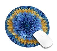 Spring Blossom Round Desk Mouse Pad, Blue Yellow Floral Stitched Edge Mousepad, Rubber Non-Slip Washable Gaming Mouse Pad for Home and Office Computer, Laptop Round 8x8 Inch