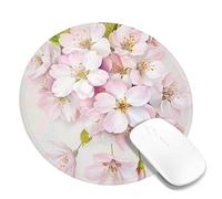 Spring Blossom Square Desk Mouse Pad, Peach Cherries Flowers Stitched Edge Mousepad, Rubber Non-Slip Washable Gaming Mouse Pad for Home and Office Computer, Laptop Round 8x8 Inch