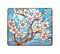 Spring Blossom Stained Glass Mouse Pad, Peach White Floral Design, Artistic Decorative Gaming Mousepad, Anti-Slip Washable Pad for Home and Office Square 8x10 Inch