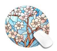 Spring Blossom Stained Glass Mouse Pad, Peach White Floral Design, Artistic Decorative Gaming Mousepad, Anti-Slip Washable Pad for Home and Office Round 8x8 Inch