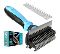 Spring Blossoms-2 in 1 Professional Grooming Rake for Cats & Dogs-Dematting Comb for Easy Mats & Tangles Removing,Pet Brush Safe No More Nasty Shedding and Flying Hair (Blue)