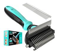 Spring Blossoms-2 in 1 Professional Grooming Rake for Cats & Dogs-Dematting Comb for Easy Mats & Tangles Removing,Pet Brush Safe No More Nasty Shedding and Flying Hair (Cyan)