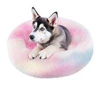 Spring Blossoms - Donut Dog Bed, Non-Slip Fluffy Furry Fur Dog Bed, Self-Warming, Machine Washable (Rainbow, 100 cm)