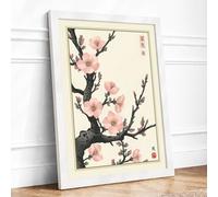 Spring Blossoms Japandi Framed Wall Art Print A1 (84.1×59.4cm) White, Wall Decor for Living Room, Bedroom, Office & Home, Ready to Hang, Art Gift