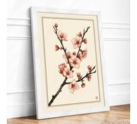 Spring Blossoms Japandi Framed Wall Art Print A2 (59.4×42cm) White, Wall Decor for Living Room, Bedroom, Office & Home, Ready to Hang, Art Gift
