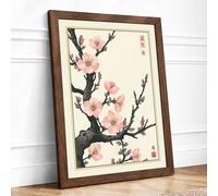 Spring Blossoms Japandi Framed Wall Art Print A3 (42×29.7cm) Walnut, Wall Decor for Living Room, Bedroom, Office & Home, Ready to Hang, Art Gift