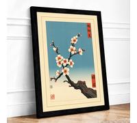 Spring Blossoms on Aged Branch Japandi Framed Wall Art Print A2 (59.4×42cm) Black, Wall Decor for Living Room, Bedroom, Office & Home, Ready to Hang, Art Gift