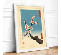 Spring Blossoms on Aged Branch Japandi Framed Wall Art Print A2 (59.4×42cm) White, Wall Decor for Living Room, Bedroom, Office & Home, Ready to Hang, Art Gift