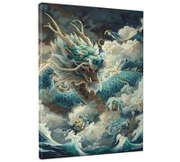 Spring Blue Dragon Canvas Wall Art, Sea Mythical Creature Poster Prints,Chinese Fantasy Wall Art Home Decor For Living Room, Bedroom, Office, Ready to Hang 16x20 Inch