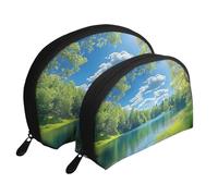 Spring Blue Skies and Sunshine, Outdoor Fishing Printed Makeup Bags 2-Piece Portable Shell Travel Toiletry Bag