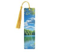 Spring Blue Skies and Sunshine, Outdoor Fishing Unique Double-Sided Artwork Printed Wooden Bookmarks, Artistic Book Accessories Birthday Presents for Men Women Presents for Book Lovers