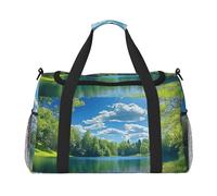 Spring Blue Skies and Sunshine, Outdoor Fishing Waterproof Weekender Bags Duffel Bag Large Carry On Hand Luggage Bags Foldable Tote Bag for Travel Sports Gym Dance