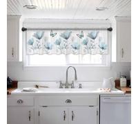 Spring Blue Tulip Sheer Valances for Windows, Rod Pocket Short Topper Curtains for Kitchen Bathroom, Pastoral Botanical Florals Simple Voile Small Window Treatment Darpes for Cafe Living Room 42"x18"