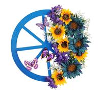 Spring Blue Wheel Front Door Wreath, Artificial Sunflower Butterflies Wreath, Spring Flower Decor for Front Door Outdoor Indoor Home