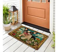 Spring Boston Terrier Dog Front Black Door Mat Outside Inside Entrance 29 * 17, Funny Puppy Aesthetics Outdoor Indoor Ultra Thin Doormat, Small Pet Shoes Off Doormat for Patio Interior Garage