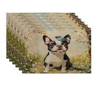 Spring Boston Terrier Dog Placemats Set of 6, 12x18 Inch, Cute Bluebird Forest 6Pcs Seasonal Table Mats for Home Dinning, Pet Holiday Party Kitchen Decor
