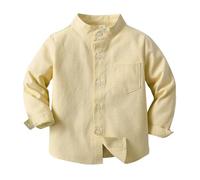 Spring Boy's Shirt Solid Color Standing Long Sleeve Breasted Cardigan Children's Shirt French Boy Yellow